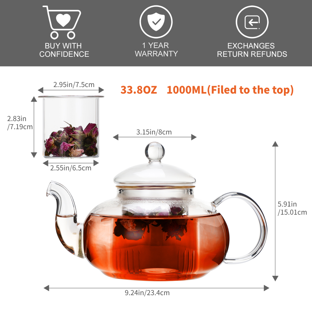 Tea Lover Glassware Stovetop Safe Kettle Glass Teapot and Warmer Set 2 ...