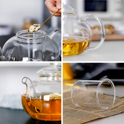 Théière en verre transparent avec infuseur fait main de 600 ml, compatible avec la cuisinière