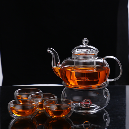 Tea Cups Glass Infuser Teapot and Warmer Set for Tea Lover 6pcs