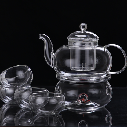 Tea Cups Glass Infuser Teapot and Warmer Set for Tea Lover 6pcs