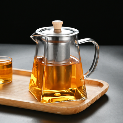 Square Stainless Steel Infuser 24oz Handmade Borosilicate Glass Teapot for Fruit Tea