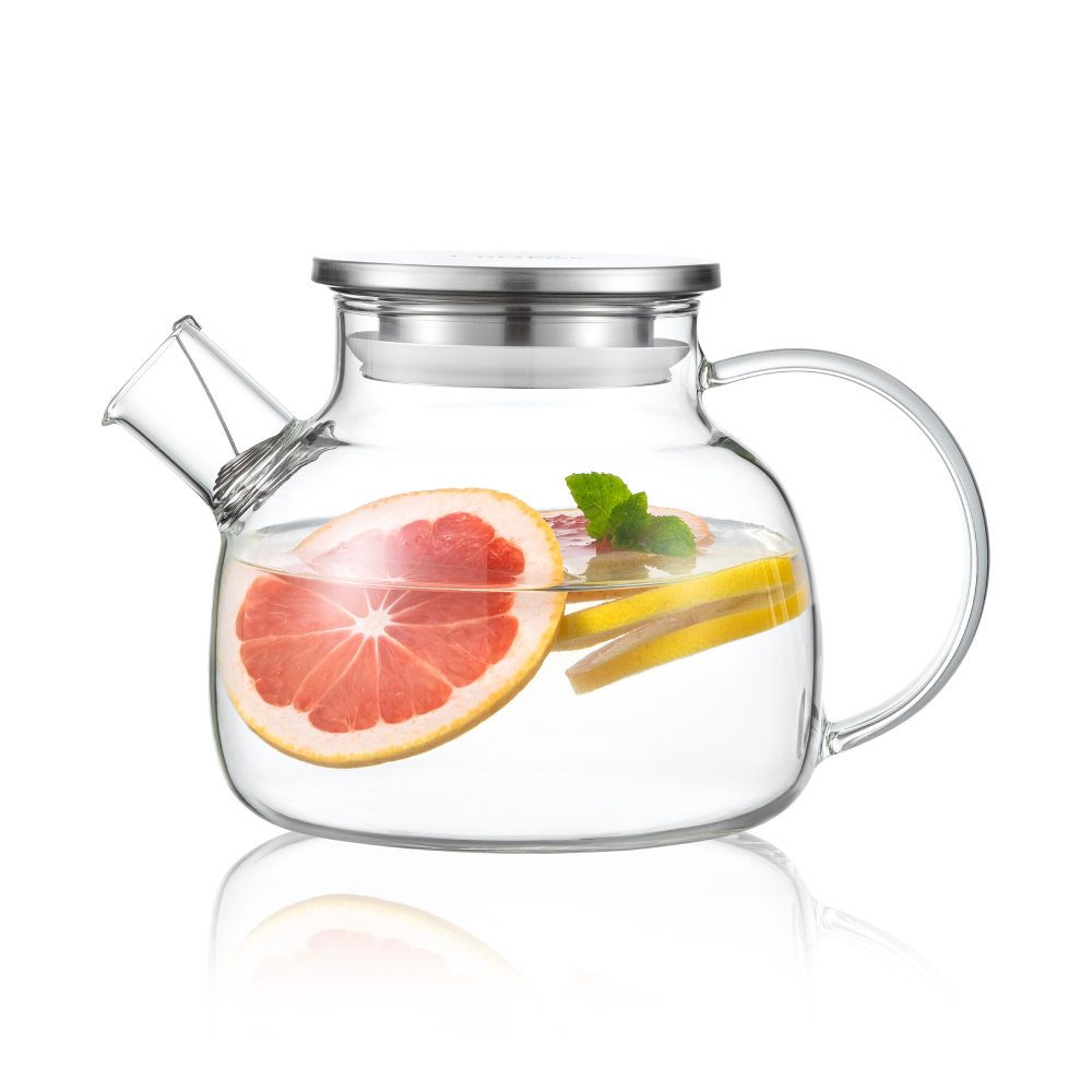 Stainless Steel Lid 30.4oz Handmade Glass Teapot Water Pitcher for Fruit Tea