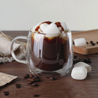 Tasse en verre à double paroi faite à la main de 10 oz pour le café au dessert, 2 pièces