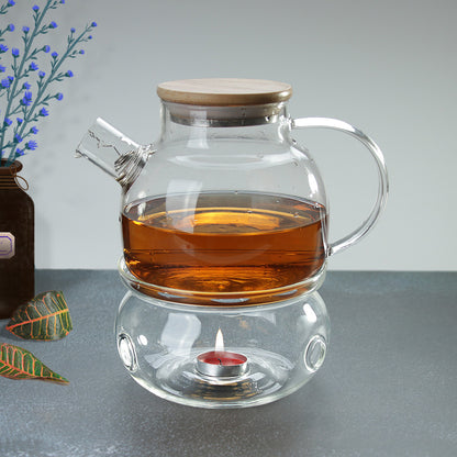 Removable Filter Spout 20.3oz Borosilicate Glass Teapot Water Pitcher with Bamboo Lid