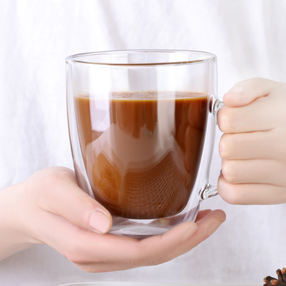 Tasse en verre transparent à double paroi de 17 oz, lavable au lave-vaisselle, avec poignée