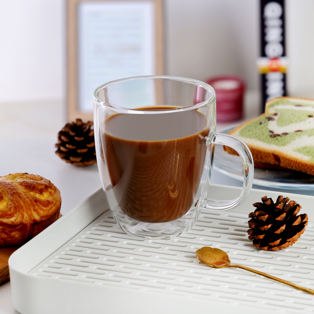 Tasse en verre transparent à double paroi de 17 oz, lavable au lave-vaisselle, avec poignée