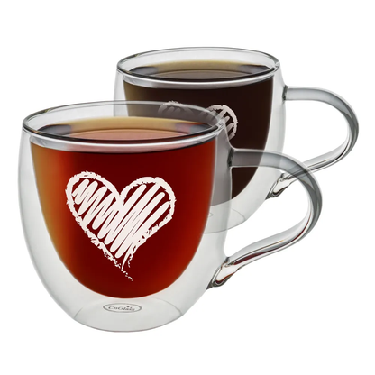 9.5oz Heart Pattern Double Layers Glassware Drinking Mugs Cup