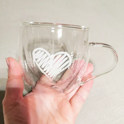 9.5oz Heart Pattern Double Layers Glassware Drinking Mugs Cup