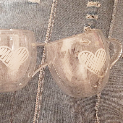 Tasse à boire en verre à double couche à motif de cœur de 9,5 oz