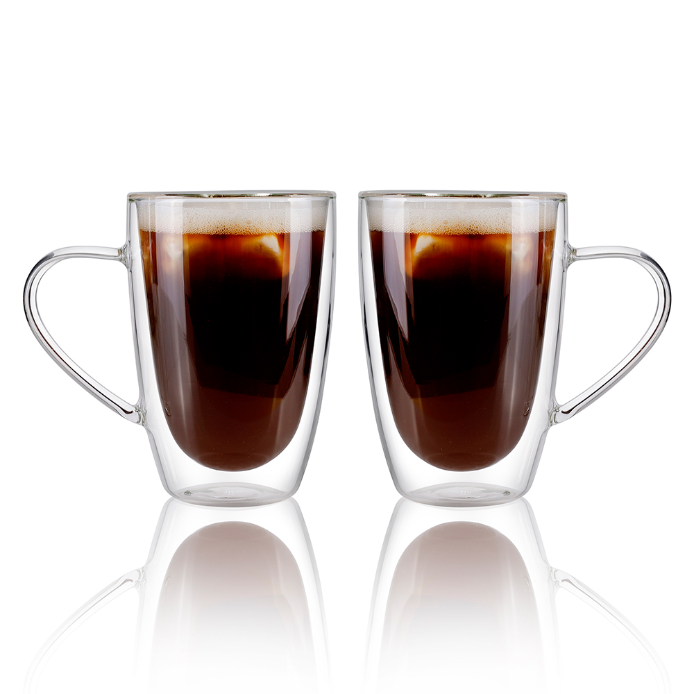 Lot de 2 tasses à boire en verre transparent à double couche de 10,8 oz pour thé au lait