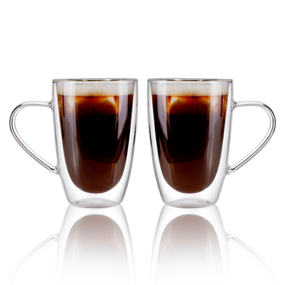 Lot de 2 tasses à boire en verre transparent à double couche de 10,8 oz pour thé au lait