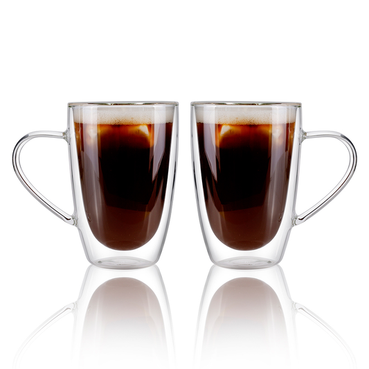 Lot de 2 tasses à boire en verre transparent à double couche de 10,8 oz pour thé au lait