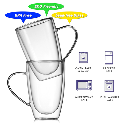 2 Stück doppelschichtige Trinkbecher aus klarem Glas, 304 ml, für Latte, Tee