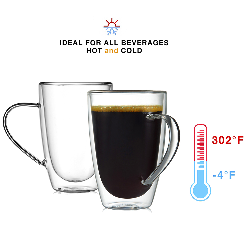 Lot de 2 tasses à boire en verre transparent à double couche de 10,8 oz pour thé au lait