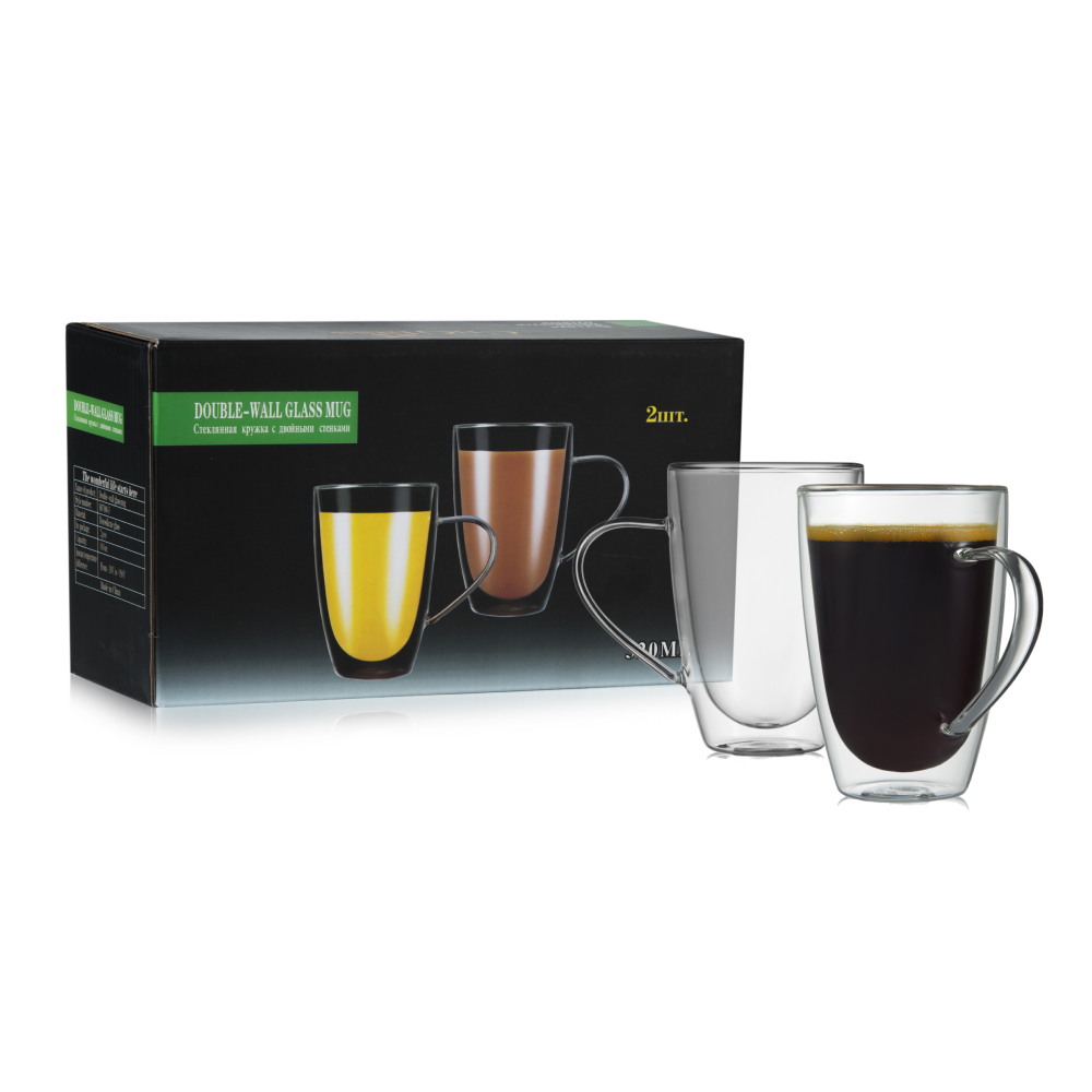 2 Stück doppelschichtige Trinkbecher aus klarem Glas, 304 ml, für Latte, Tee