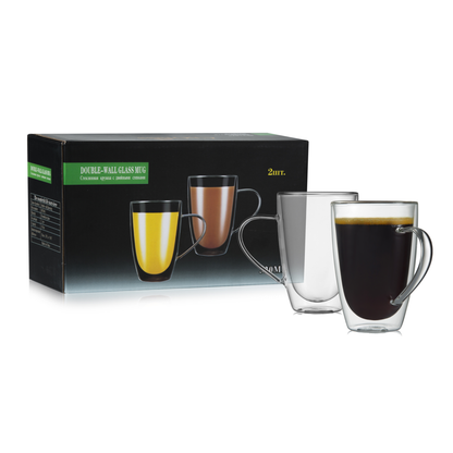 Lot de 2 tasses à boire en verre transparent à double couche de 10,8 oz pour thé au lait