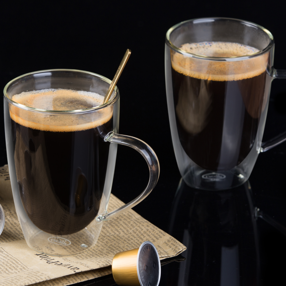 Lot de 2 tasses à boire en verre transparent à double couche de 10,8 oz pour thé au lait