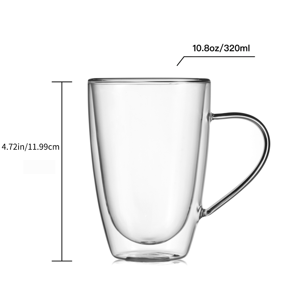 Lot de 2 tasses à boire en verre transparent à double couche de 10,8 oz pour thé au lait