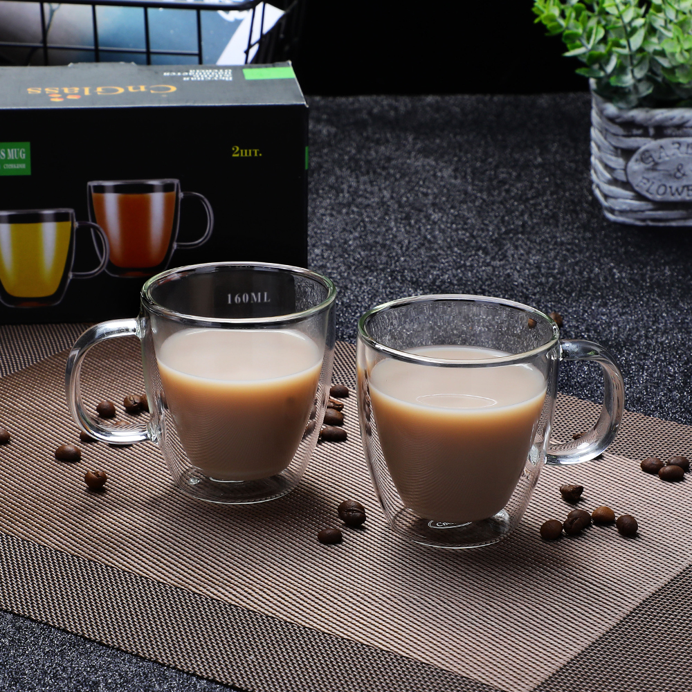 5,4 oz Trinkgläser Set mit 2 isolierten Espressotassen Barzubehör