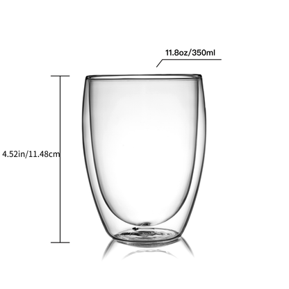 Durable Stemless Tumbler Borosilicate Glasses 11.8oz Double Walled Wine Cup 2 Pcs