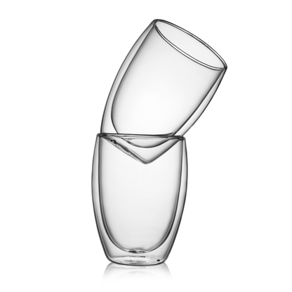 Durable Stemless Tumbler Borosilicate Glasses 11.8oz Double Walled Wine Cup 2 Pcs