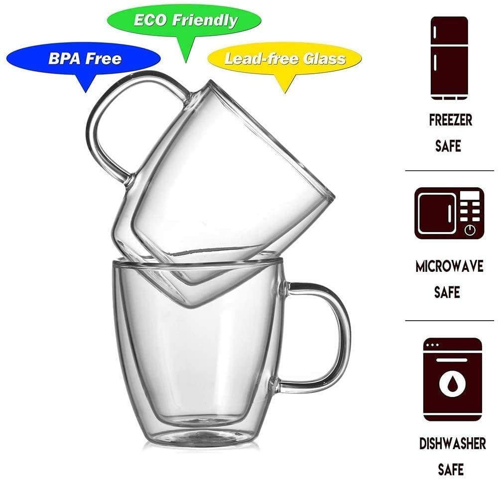 High Borosilicate 10.1oz Drinking Clear Glass Mugs for Hot Beverage