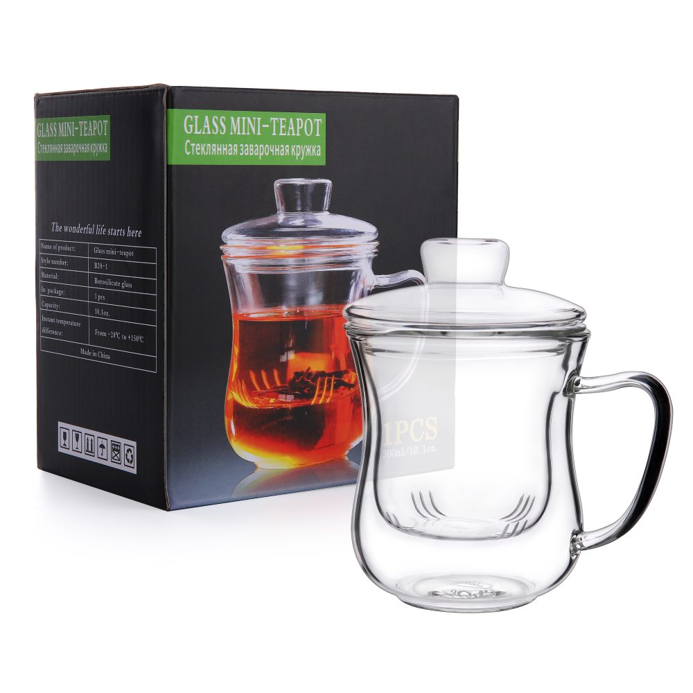 Tasse à thé en verre transparent épais avec infuseur amovible de 10,1 oz avec couvercle en verre