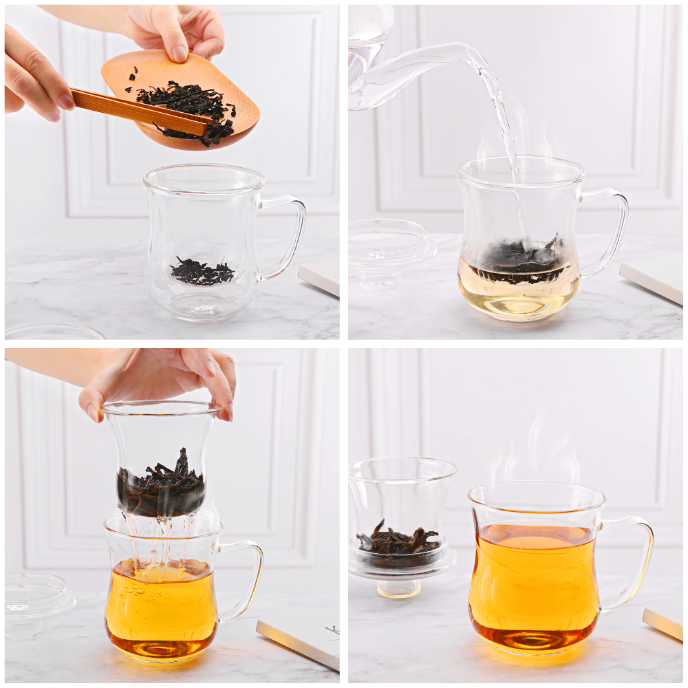 Removable Infuser Thickened 10.1oz Clear Glass Tea Mugs with Glass Lid