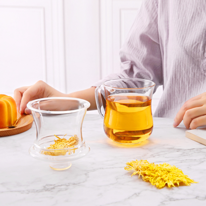 Tasse à thé en verre transparent épais avec infuseur amovible de 10,1 oz avec couvercle en verre