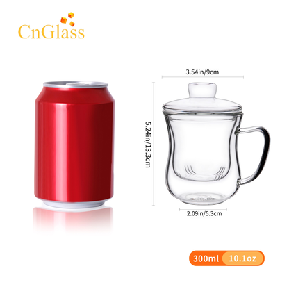 Tasse à thé en verre transparent épais avec infuseur amovible de 10,1 oz avec couvercle en verre