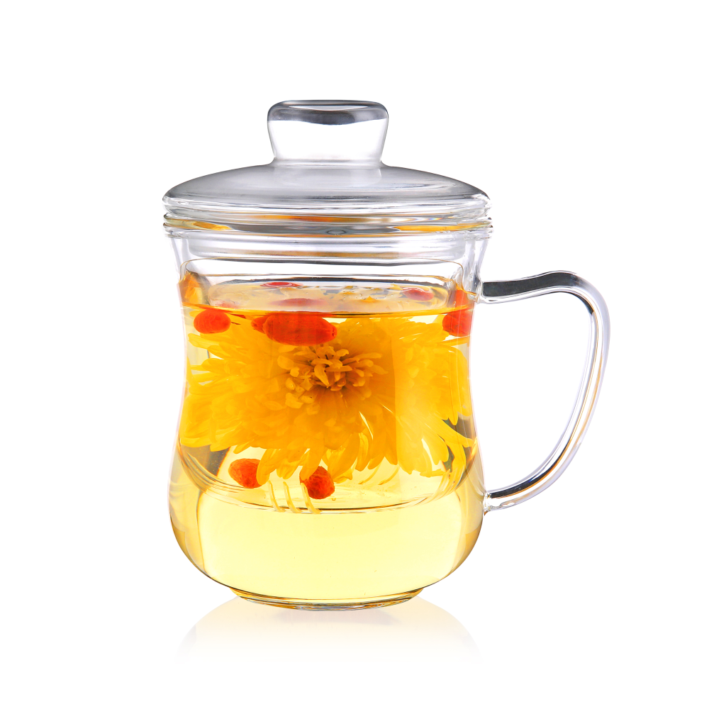 Removable Infuser Thickened 10.1oz Clear Glass Tea Mugs with Glass Lid