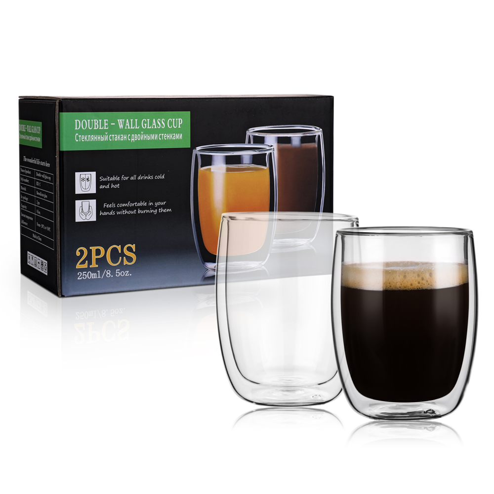 Stemless Double - Walled Tumbler Cocoa Milk Cafe Drinking Glasses Cup 8.5oz