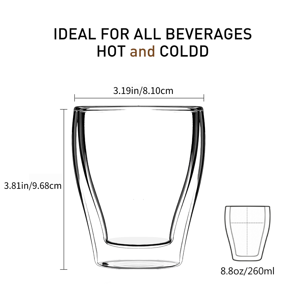 Verre à vin sans pied écologique de 8,8 oz à double paroi pour le bureau