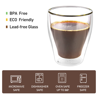 Eco - Friendly Stemless Tumbler 8.8oz Double - Walled Cafe Drinking Glasses Cup for Office