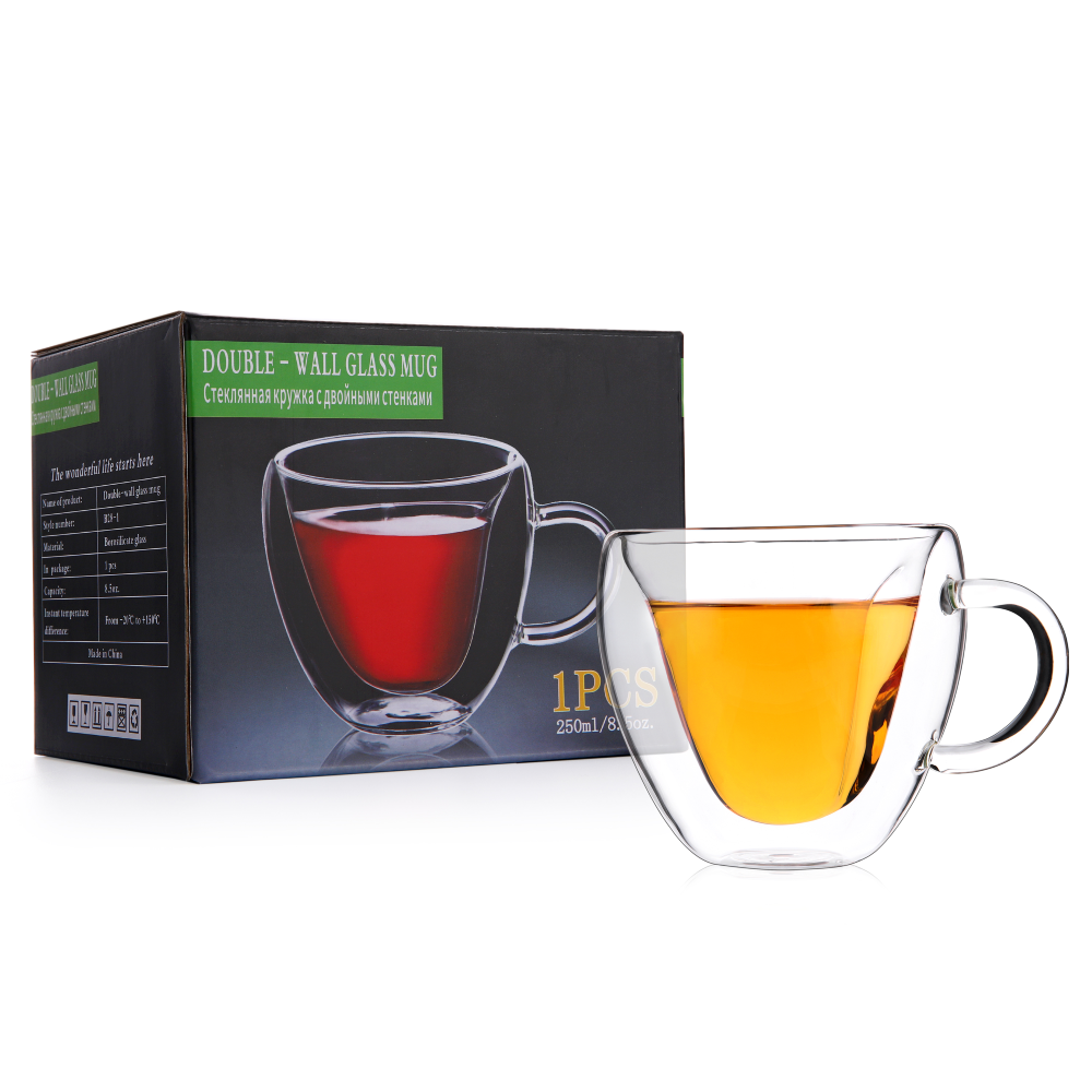 Tasses à thé transparentes isolées en verre en forme de cœur de 8,5 oz 1 pièce 2 pièces