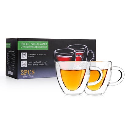 Lot de 2 verres à café et à thé en forme de cœur avec poignée, 5 oz et 8,5 oz