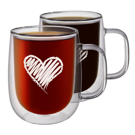 Double Layers Heart Pattern Handmade Water Glassware Coffee Drinking Mugs