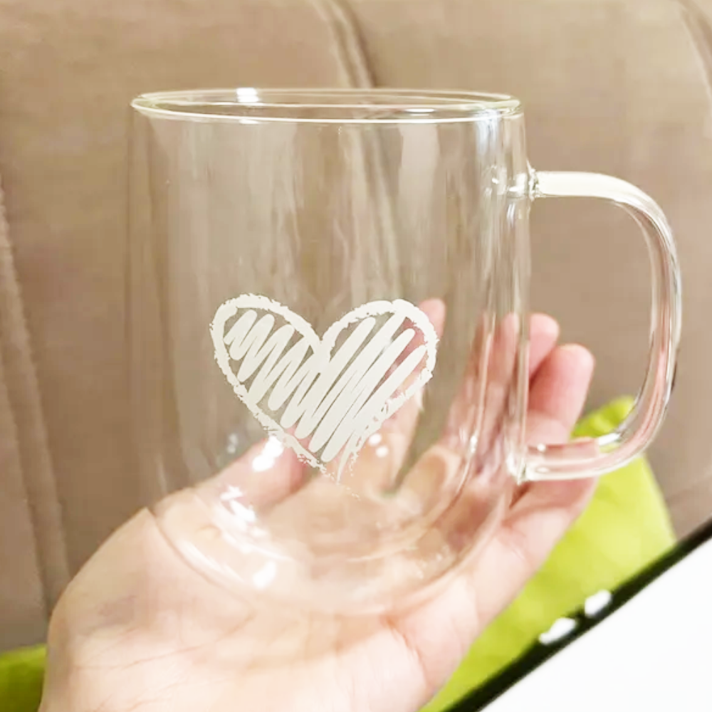 Double Layers Heart Pattern Handmade Water Glassware Coffee Drinking Mugs