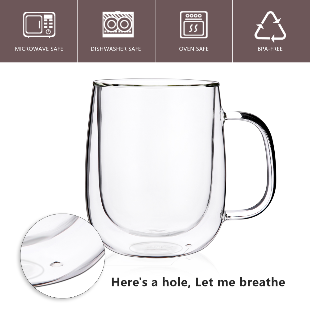 Drinkware BPA Free 15.2oz Coffee Mugs Water Glassware for Home