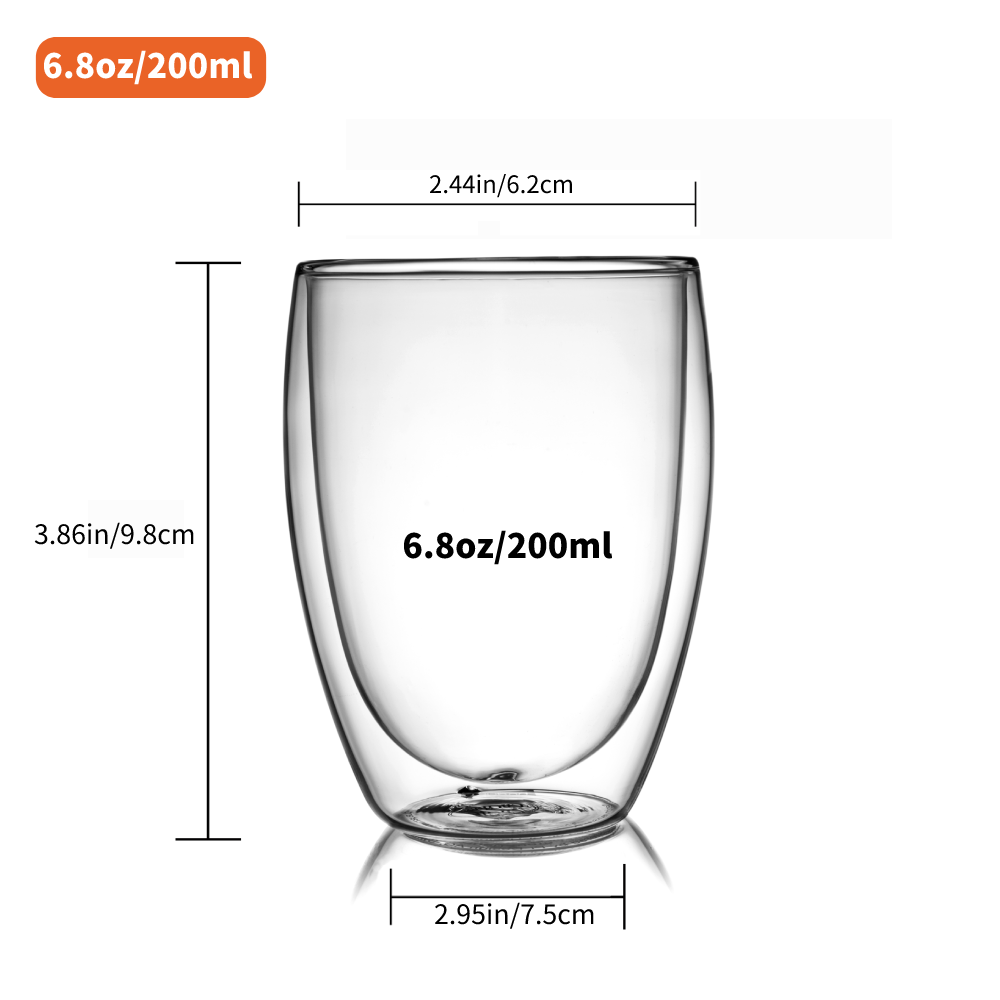 Verre à vin sans pied à double paroi fait à la main de 6,8 oz