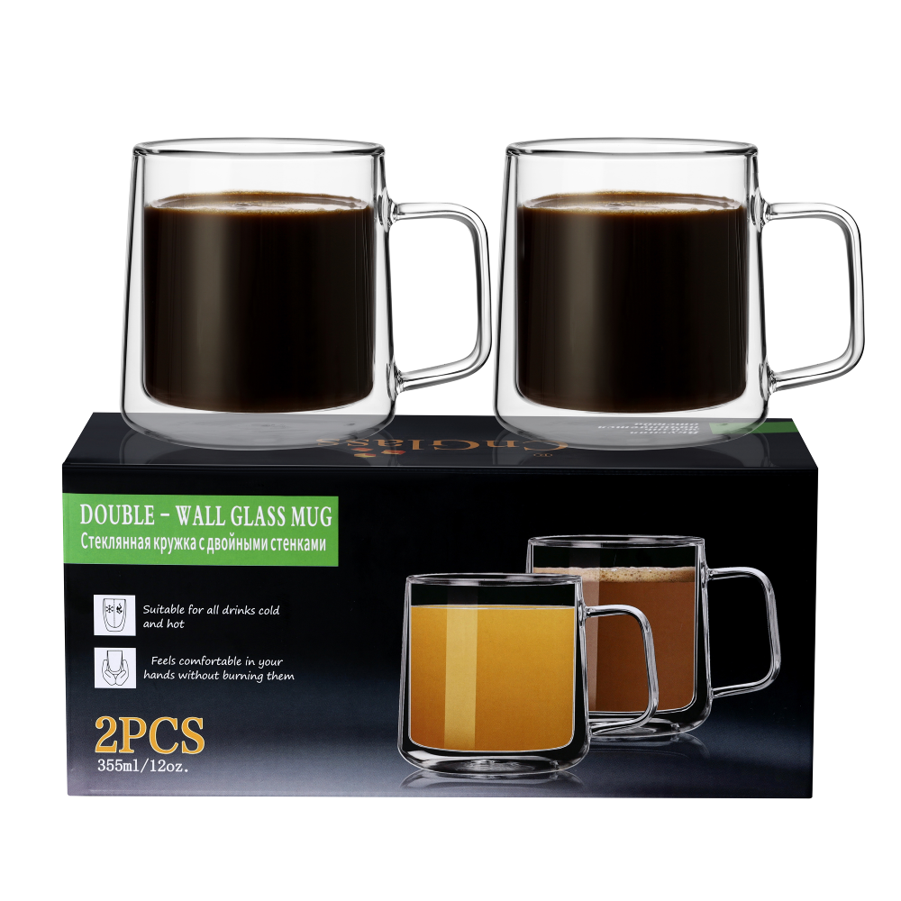 Lot de 2 tasses à café en verre borosilicaté de 355 ml et 12 oz pour la maison