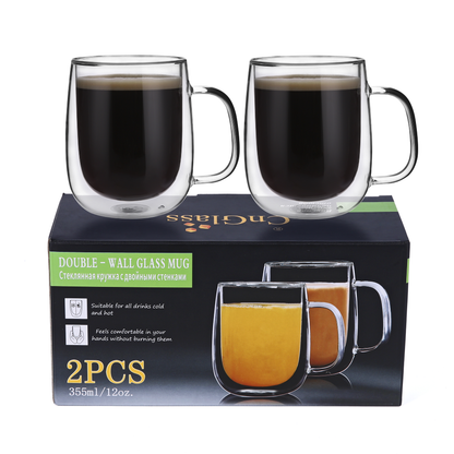 Double Layers 12oz Drinking Glassware Coffee Mugs for Office Home