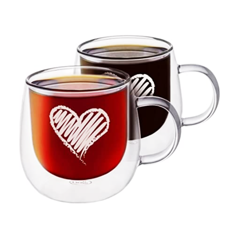 2 Pcs 10oz Drinking Glassware Coffee Glasses Mugs with Heart Pattern