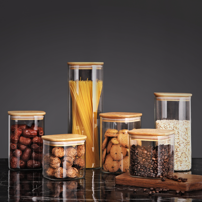 24oz 700ml Dry Goods Kitchen Canisters Glass Storage Jar With Wooden Lid