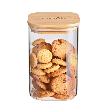 Bocal de rangement en verre durable pour biscuits et grains de café avec couvercle en bambou de 37,5 oz 1100 ml