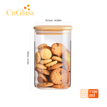 Durable 37.5oz 1100ml Cookies Coffee Bean Glass Storage Jar With Bamboo Lid