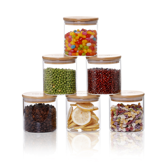 17oz 6 Pcs Borosilicate Glass Storage Jars Canister Set with Labels