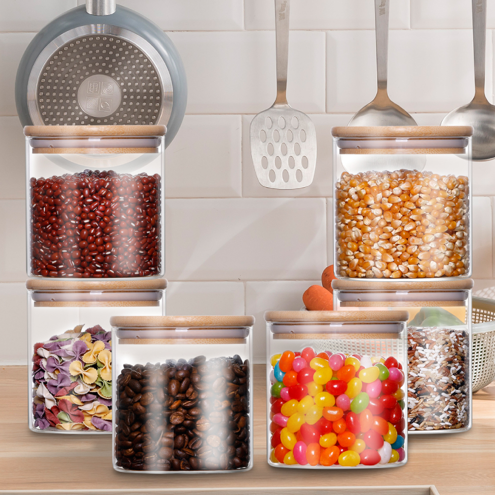 17oz 6 Pcs Borosilicate Glass Storage Jars Canister Set with Labels