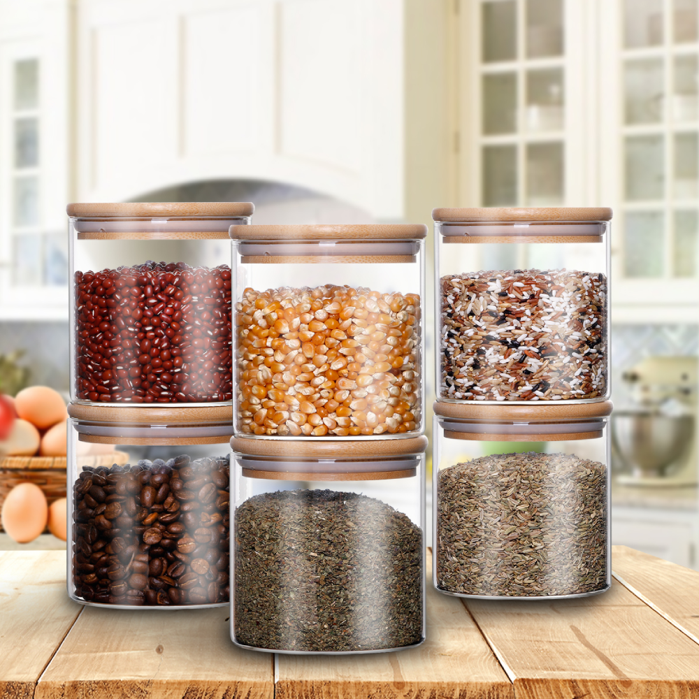 17oz 6 Pcs Borosilicate Glass Storage Jars Canister Set with Labels