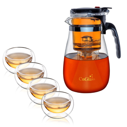 Double Wall Tea Cups Glass Removable Infuser Teapot Set 5 Pcs